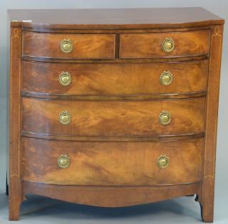 Appraisal: Signed mahogany bow front chest with burlwood front signed Sahon