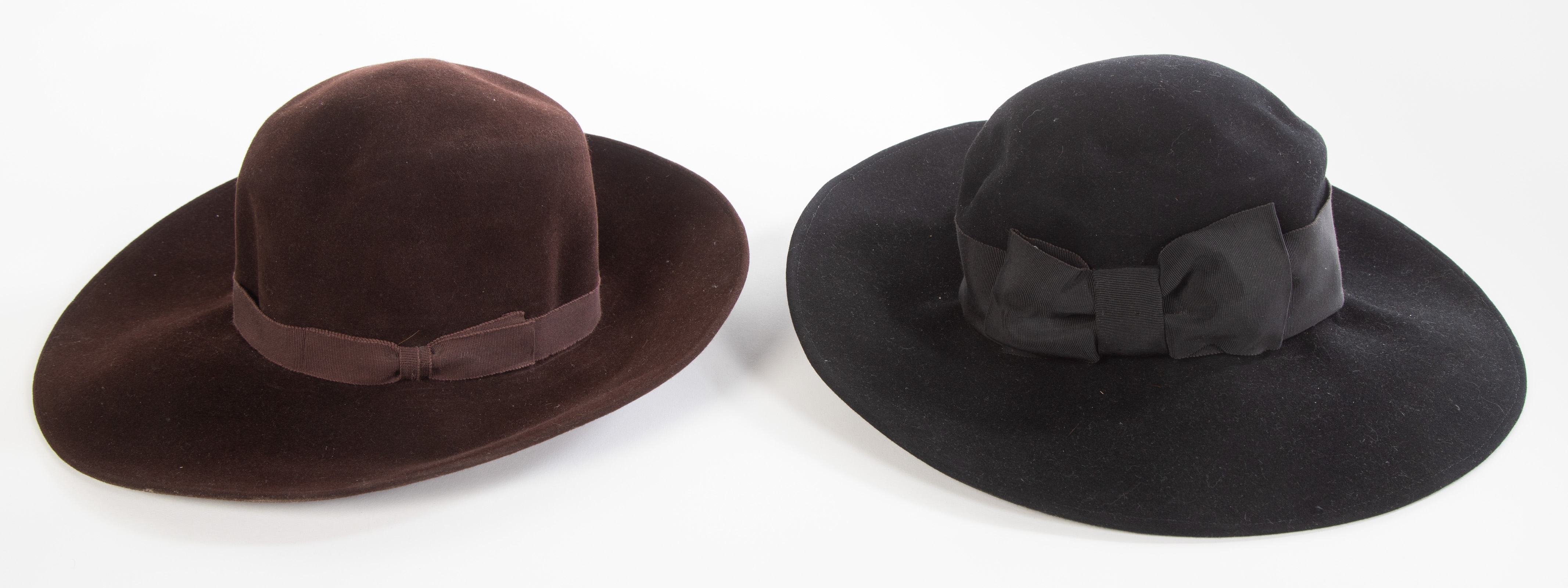 Appraisal: TWO FELT BRIMMED HATS WITH BOWS One brown Patricia Underwood