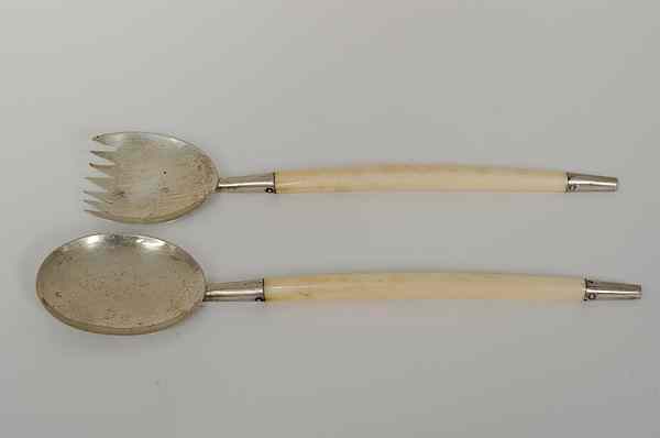 Appraisal: Austrian Silver and Ivory Utensils Austria ca - A serving