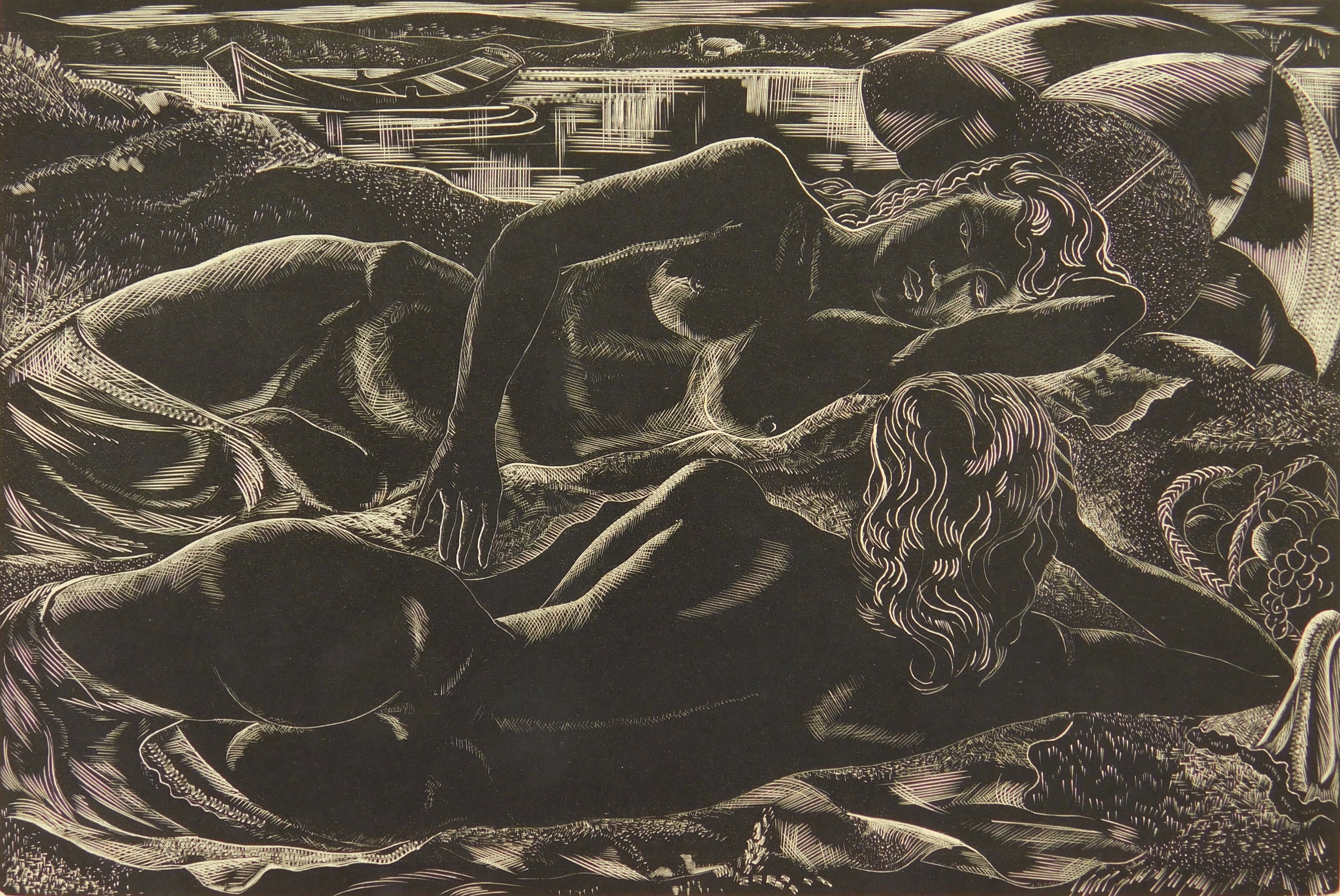 Appraisal: Emil Ganso - ''At the Seashore''- wood engraving edition of