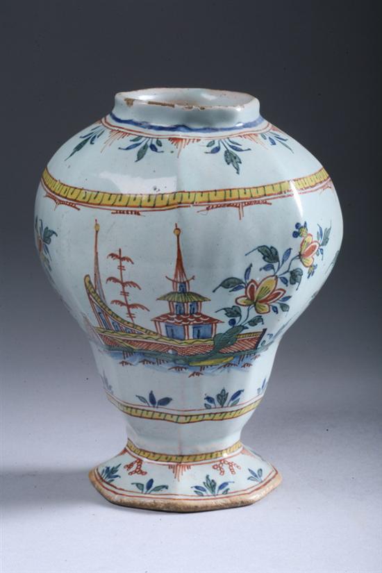 Appraisal: ROUEN FA ENCE VASE Circa Baluster-form polychrome-decorated in the Chinoiserie