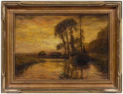 Appraisal: Addison Thomas Millar painting New York - canal at sunset