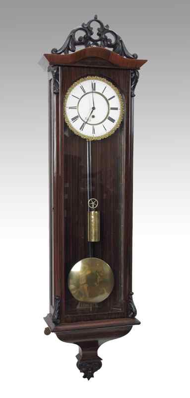 Appraisal: BIEDERMEIER SINGLE WEIGHT VIENNA REGULATOR CLOCK Carved crest over mahogany