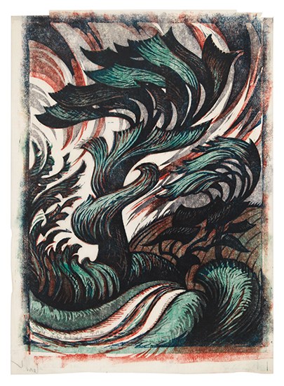 Appraisal: SYBIL ANDREWS Storm Color linoleum cut on tissue-thin Japan paper