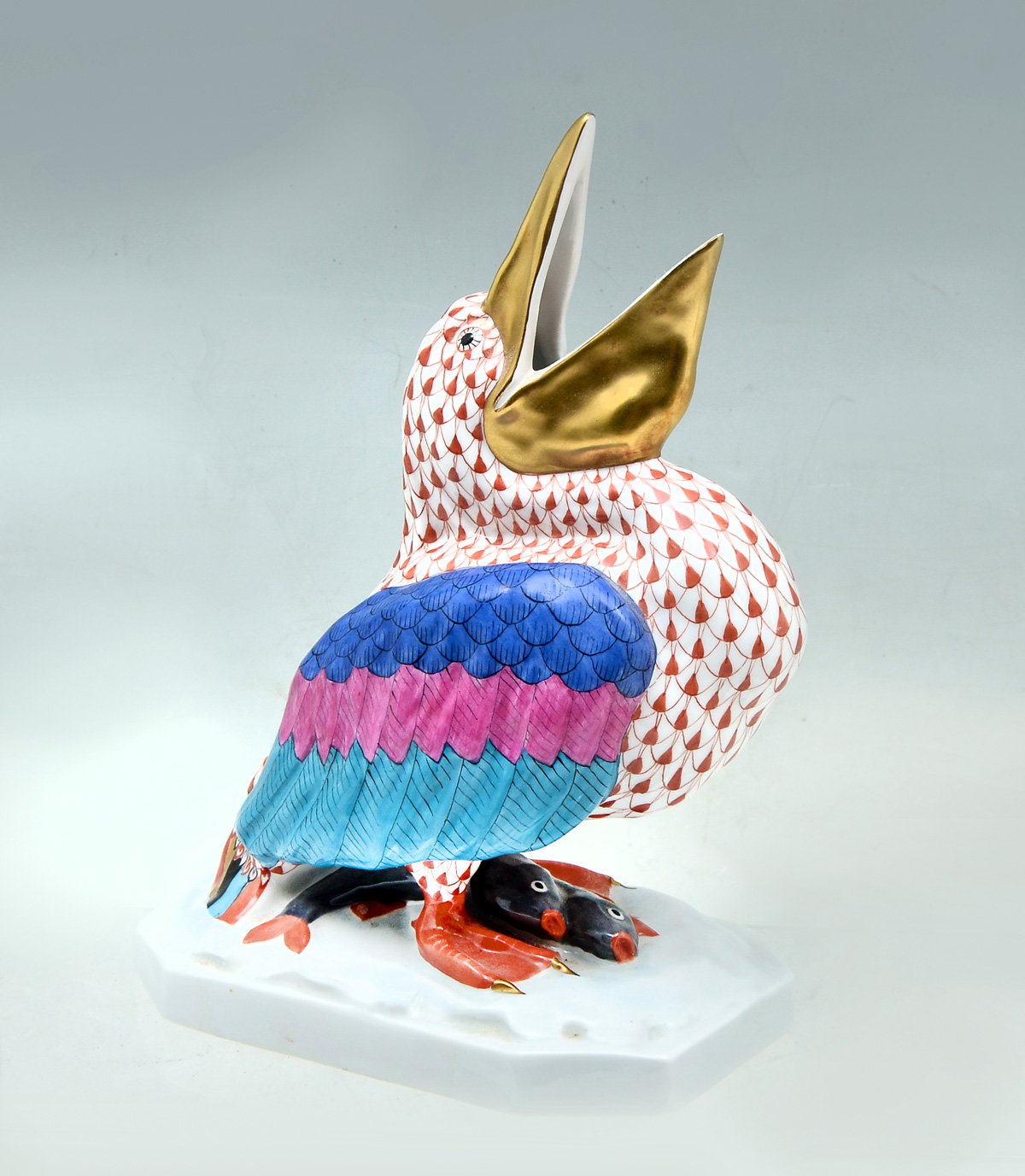 Appraisal: HEREND PORCELAIN PELICAN Hand-painted Herend porcelain Pelican standing over fish