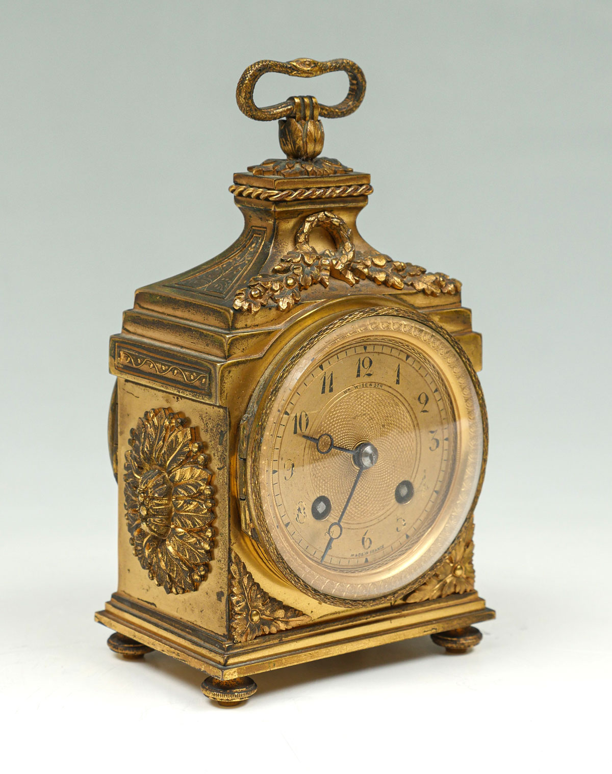 Appraisal: FRENCH P GRENON CAPTAIN'S GILT CARRIAGE CLOCK Gilt Captain's carriage