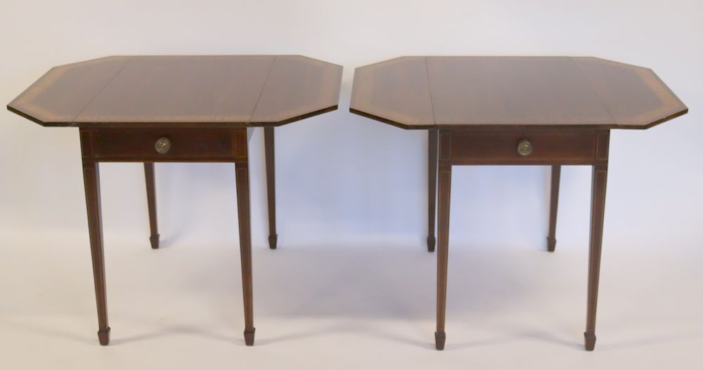 Appraisal: Pair Of Antique Banded Mahogany Pembroke Tables Nice custom quality