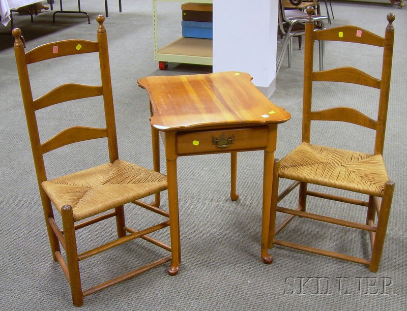 Appraisal: Two Slat-back Side Chairs with Rush-style Seats and a Queen