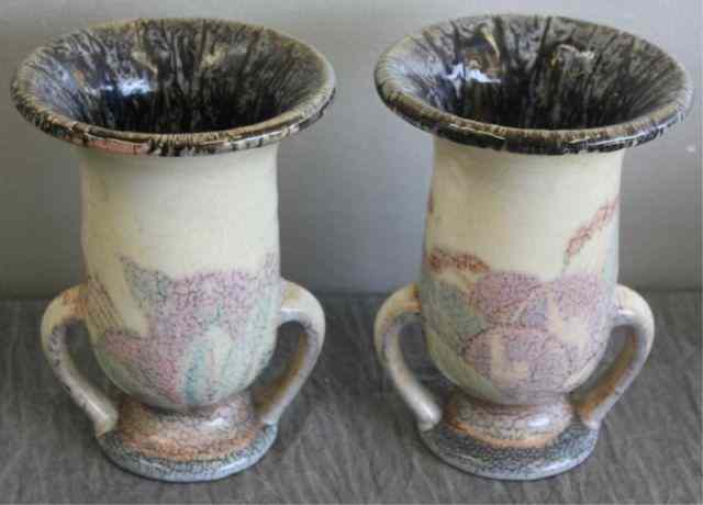 Appraisal: Pair of Rookwood Artist Signed Porcelain Urns Double handled Signed