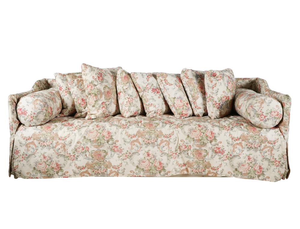 Appraisal: NORMAN LEAR JOHN SALADINO SOFAwith floral printed linen slipcover bolsters