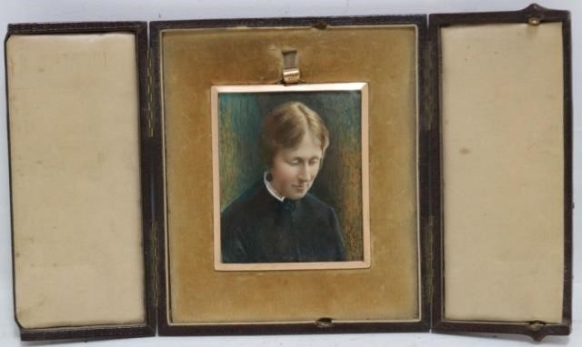 Appraisal: FRAMED MINIATURE PORTRAIT PAINTING OF A WOMAN INMOURNING WEARING JET