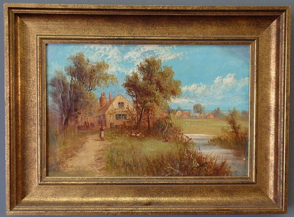 Appraisal: Oil on canvas landscape painting of a Continental countryside signed