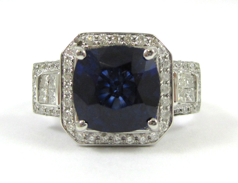 Appraisal: SAPPHIRE DIAMOND AND FOURTEEN KARAT GOLD RING The white gold