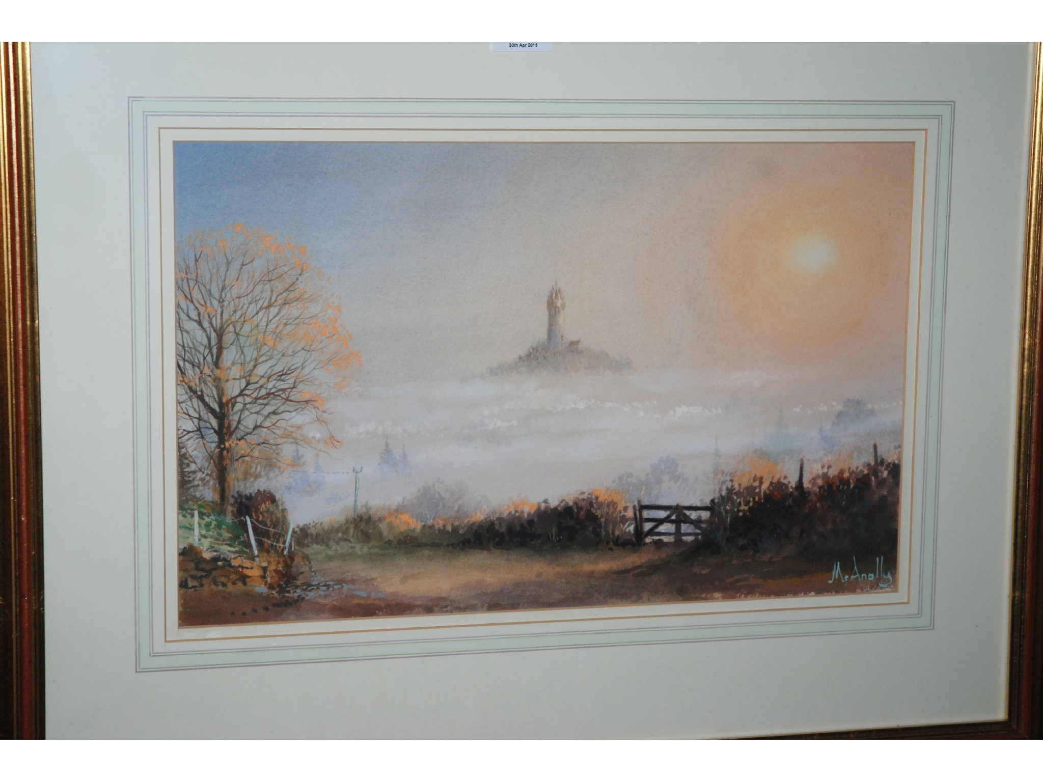 Appraisal: BILL MCANALLY Monument in the Mist signed watercolour