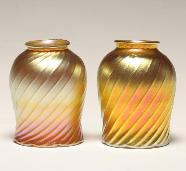 Appraisal: Pair of contemporary gold iridescent art glass shades twisted ribbed