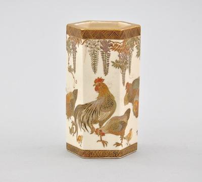 Appraisal: A Very Fine Satsuma Vase Hexagonal vase with roosters chickens