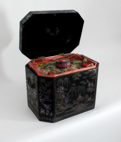 Appraisal: A Chinese th Century octagonal lacquer box fitted with very