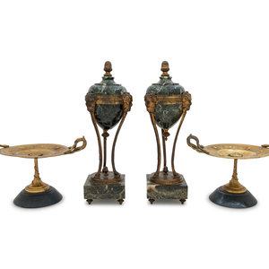 Appraisal: A Pair of Neoclassical Brass Tazze and a Pair of