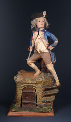 Appraisal: FRENCH BISQUE HEAD AUTOMATON OF FRENCH SOLDIER WITH TRUMPET IN