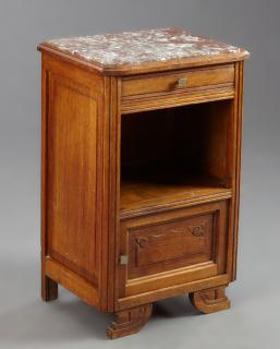 Appraisal: French Art Deco Carved Oak Marble Top Nightstand early th