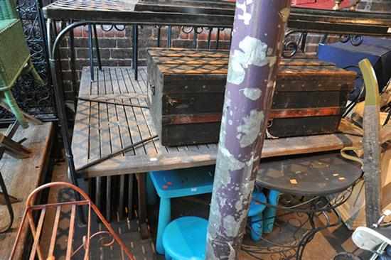 Appraisal: A TEAK OUTDOOR TABLE WITH EIGHT FOLDING CHAIRS