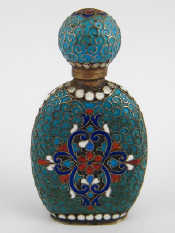 Appraisal: A Russian cloisonne enamelled silver gilt perfume bottle maker Gustav