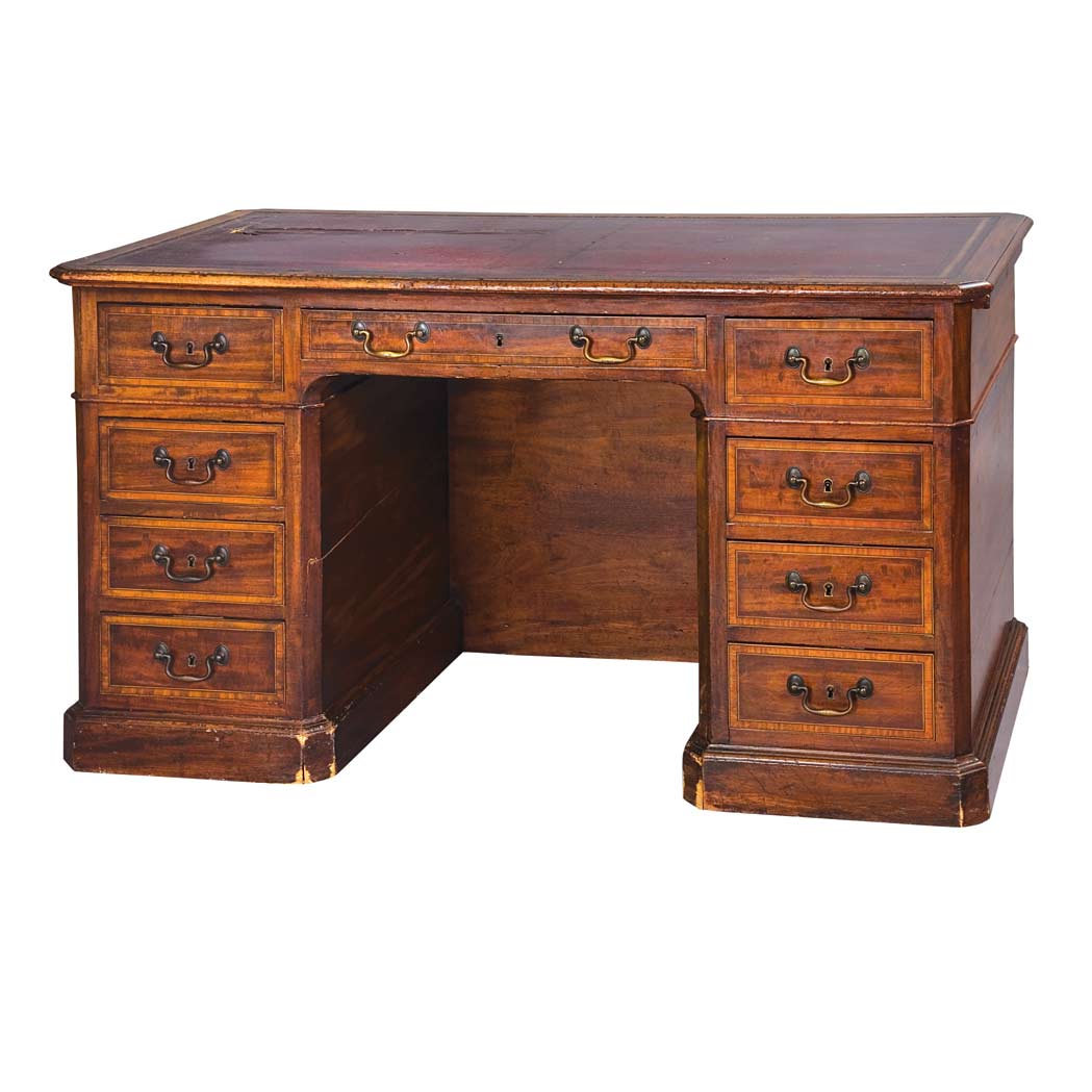 Appraisal: George III Style Mahogany Pedestal Desk th Century The leather