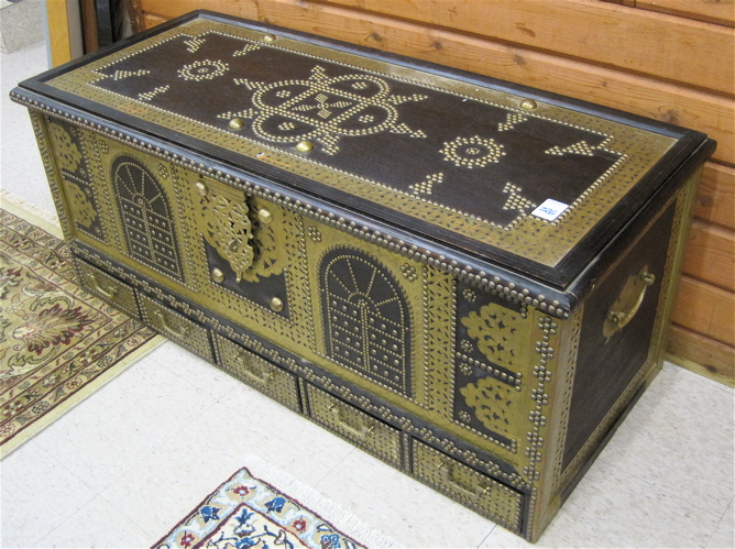 Appraisal: BRASS OVERLAID HARDWOOD IMMIGRANT CHEST Saudi Arabia th century the