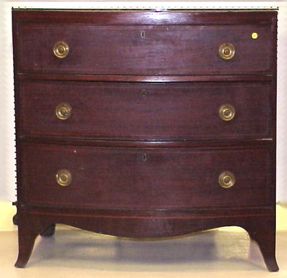 Appraisal: English Georgian chest mahogany mahogany veneer and oak bow front