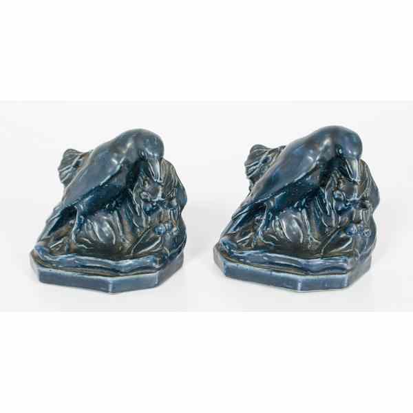 Appraisal: Rookwood Rook Bookends American a pair of rook bookends covered