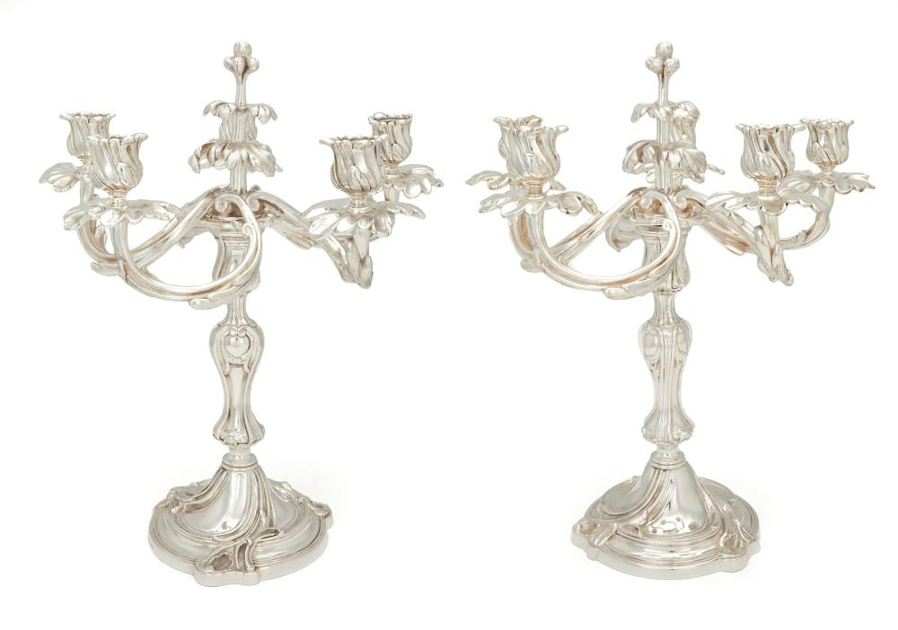 Appraisal: A pair of Christofle Trianon silver plate candelabra Fourth-quarter th