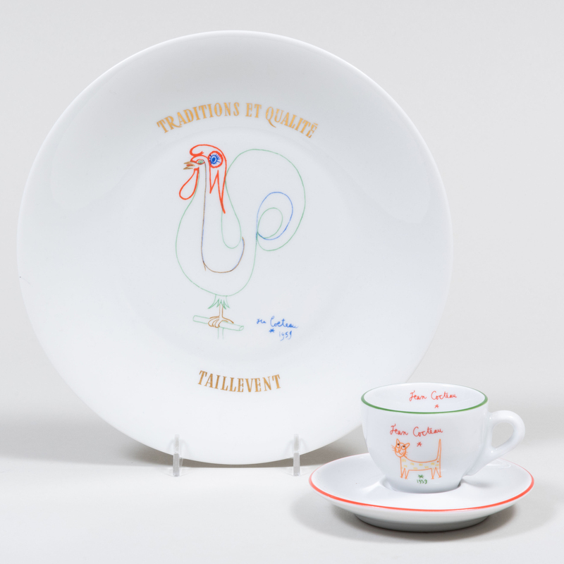 Appraisal: Taillevent Cocteau Designed Porcelain Dinner Plate Demi Tasse and Saucer