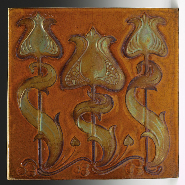 Appraisal: Fine Zsolnay tile stylized organic design in a metallic glaze