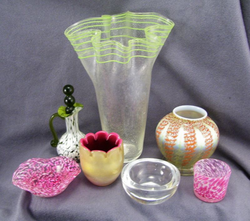 Appraisal: Art Glass Lot pcs Includes Footed ball vase with opalescent