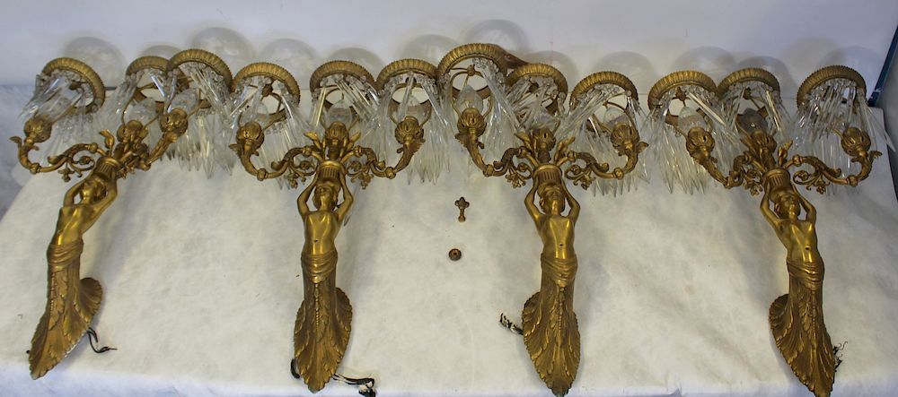 Appraisal: Magnificent Set of Dore Bronze Figural Arm Sconces Accompanied by