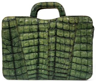 Appraisal: GREEN ALLIGATOR SATCHEL GREEN ALLIGATOR SATCHEL W Green alligator satchel