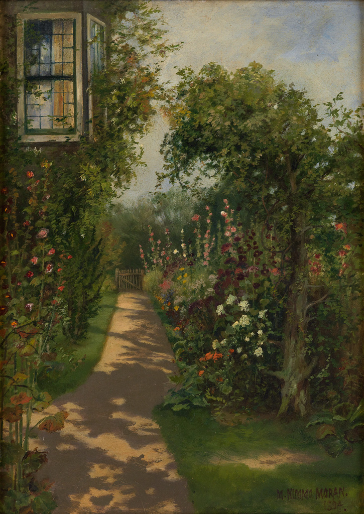 Appraisal: MARY NIMMO MORAN The Garden Path Easthampton Oil on artist's