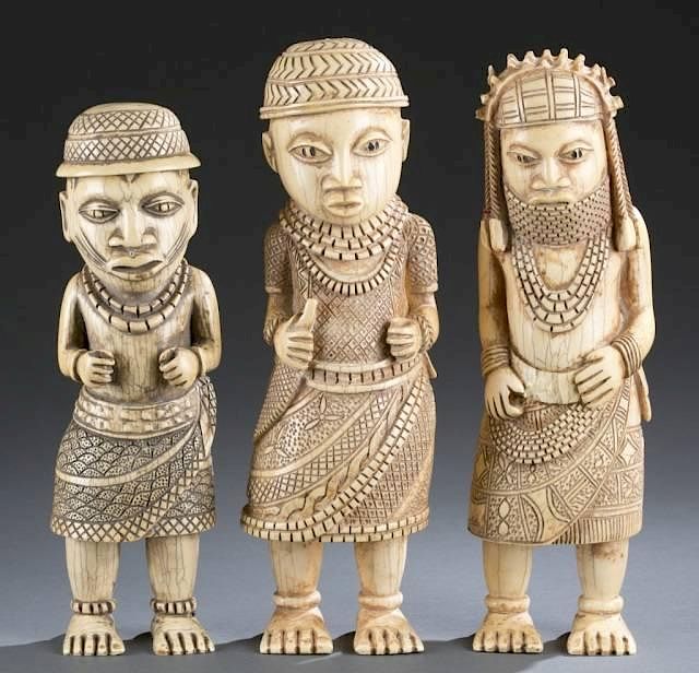 Appraisal: African carved ivory figures th c A group of African