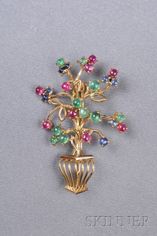 Appraisal: kt Gold and Gem-set Brooch Mauboussin Paris designed as a