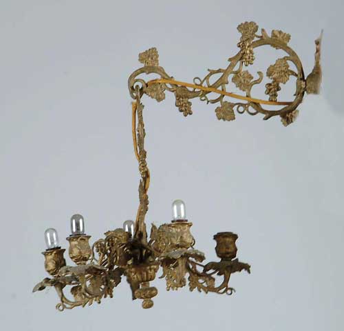 Appraisal: OUTSTANDING WALL FRENCH STYLE CHANDELIER Brass style with grape vine