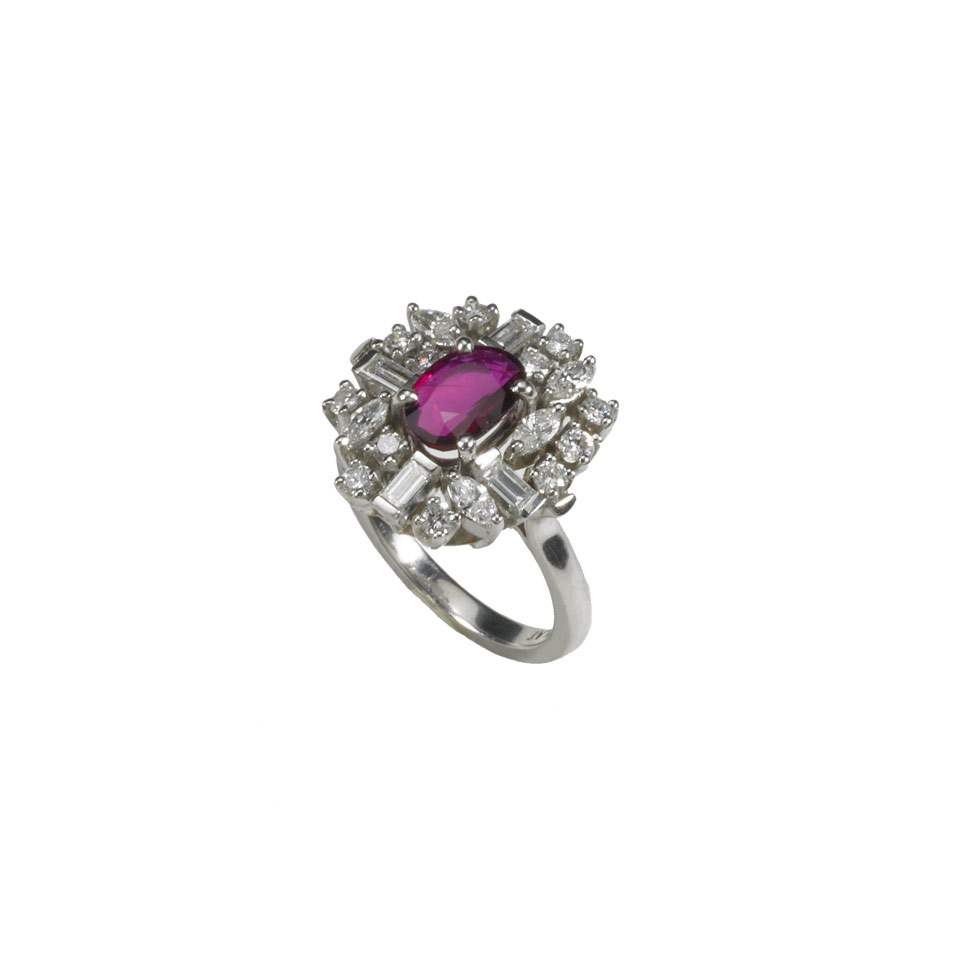 Appraisal: Platinum Ring set with an oval cut ruby approx ct