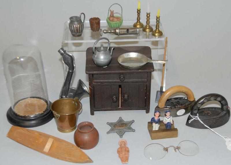 Appraisal: Assorted Miniature and Doll Items Two sad irons miniature brass