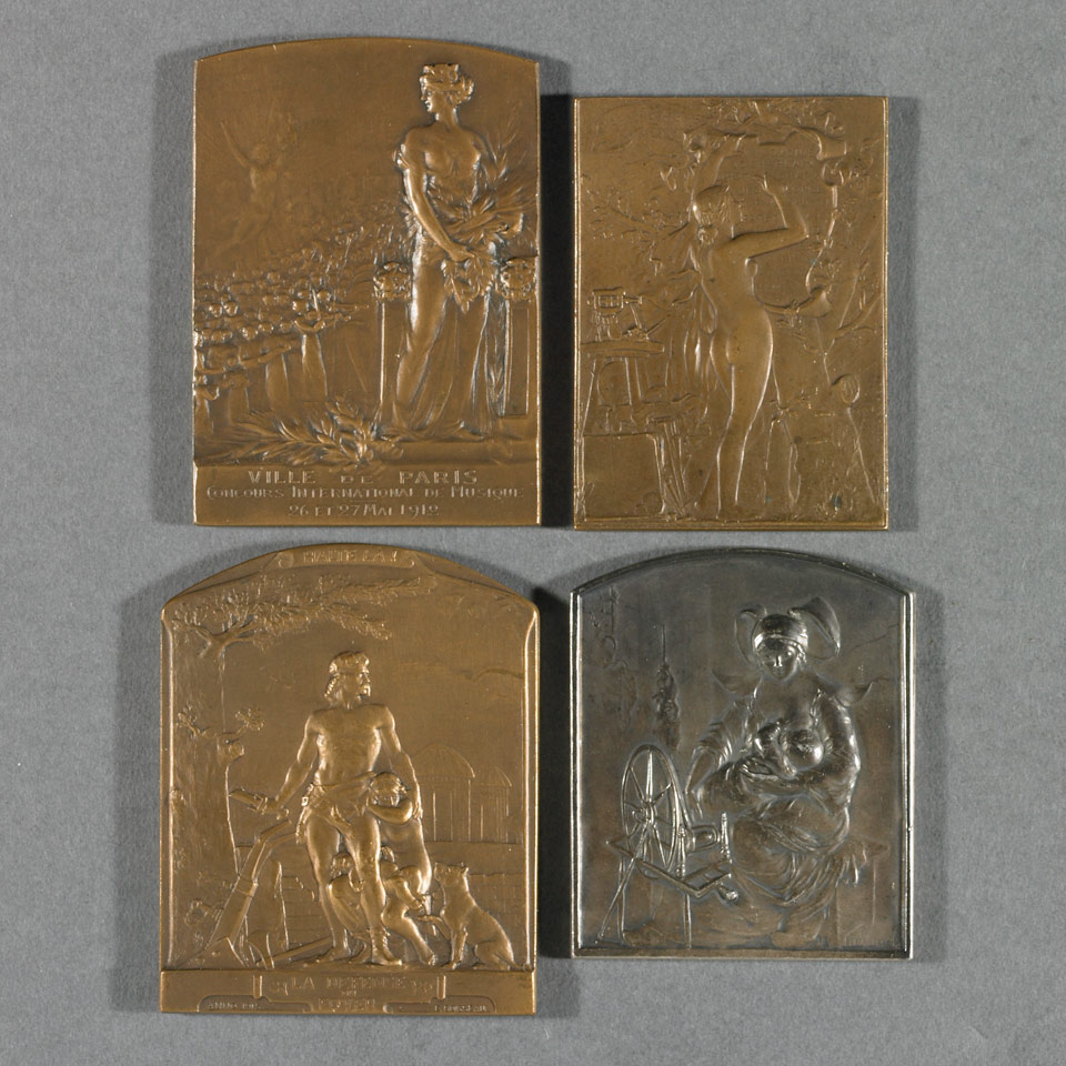 Appraisal: Group of Four French Bronze and Silver Plaques early th