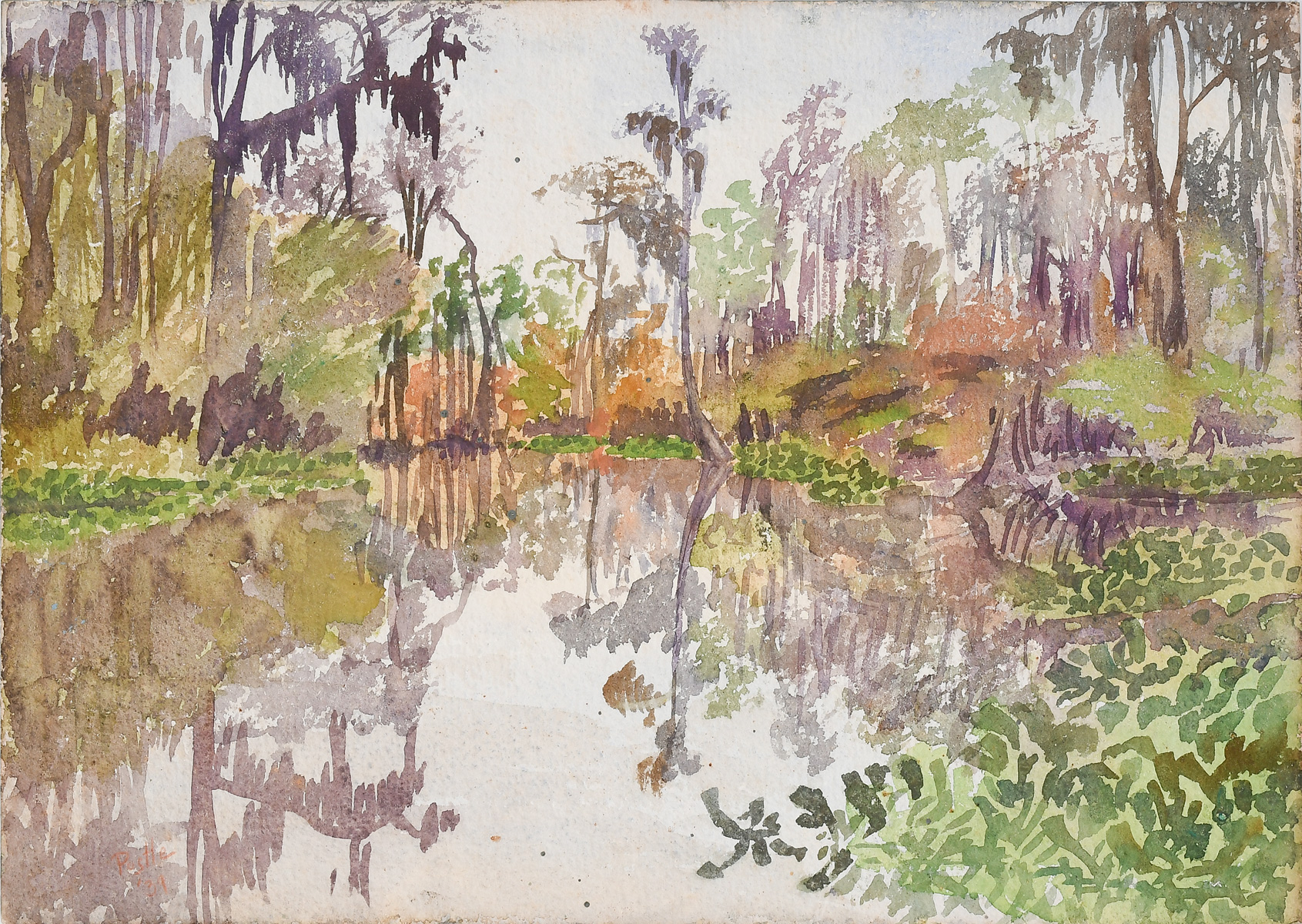 Appraisal: POSTLE Joy American - Florida Swamp Watercolor '' x ''