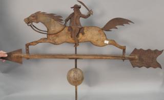 Appraisal: Primitive style weathervane horse and rider wood and metal ht