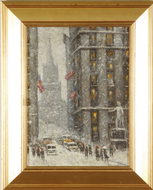 Appraisal: Snow Storm at the Wall Street oil on canvas x