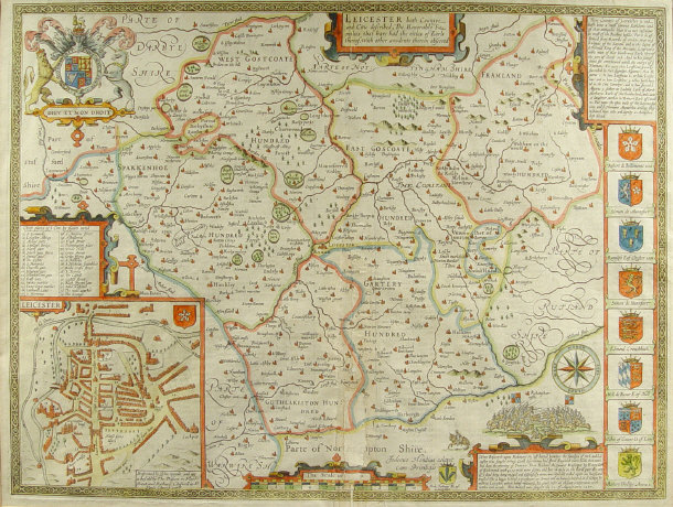 Appraisal: Early th Century hand coloured map of Leicester by John