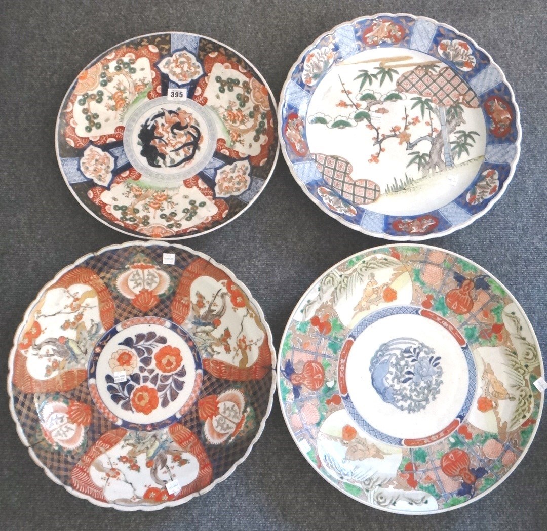 Appraisal: Four large Japanese Imari dishes late th th century painted