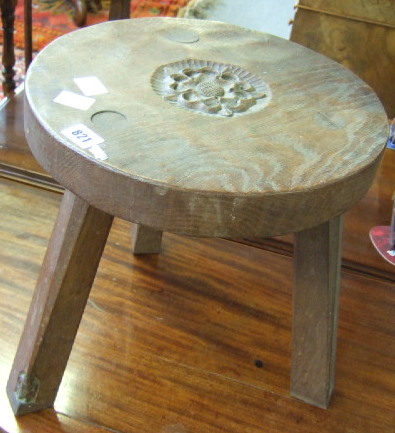 Appraisal: A th century oak stool by 'gnome man' Tom Whittaker