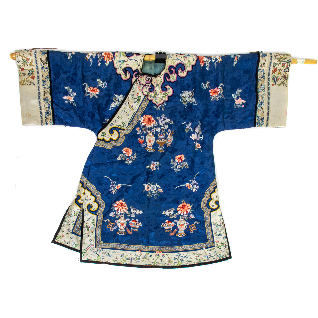 Appraisal: CHINESE EMBROIDERED BLUE-GROUND LADY'S ROBE Chinese embroidered blue-ground lady's robe